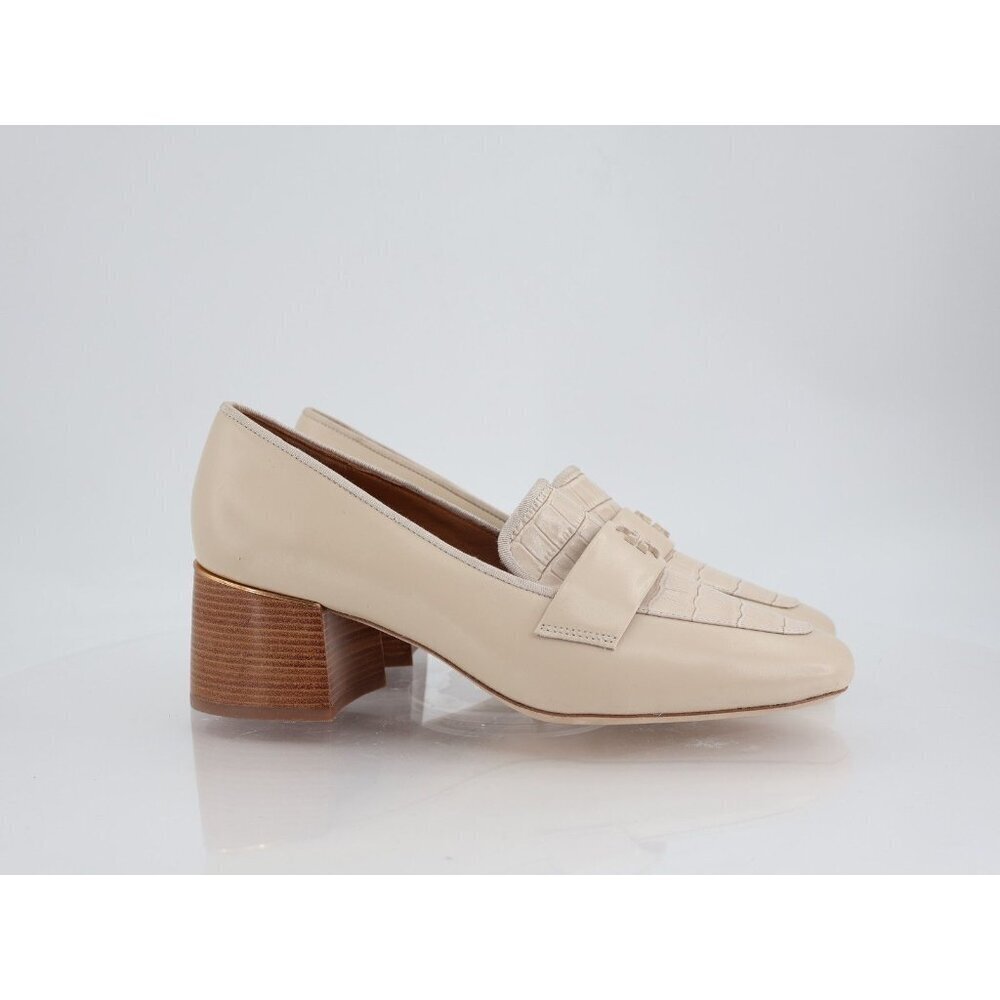 Tory Burch Everly 55mm Women 11 Loafers Cream Embossed Croc Leather Block Heel - Picture 1 of 15